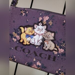 Coach Purple Aristocrats Cats Floral Wristlet Clutch Coin Purse Pouch